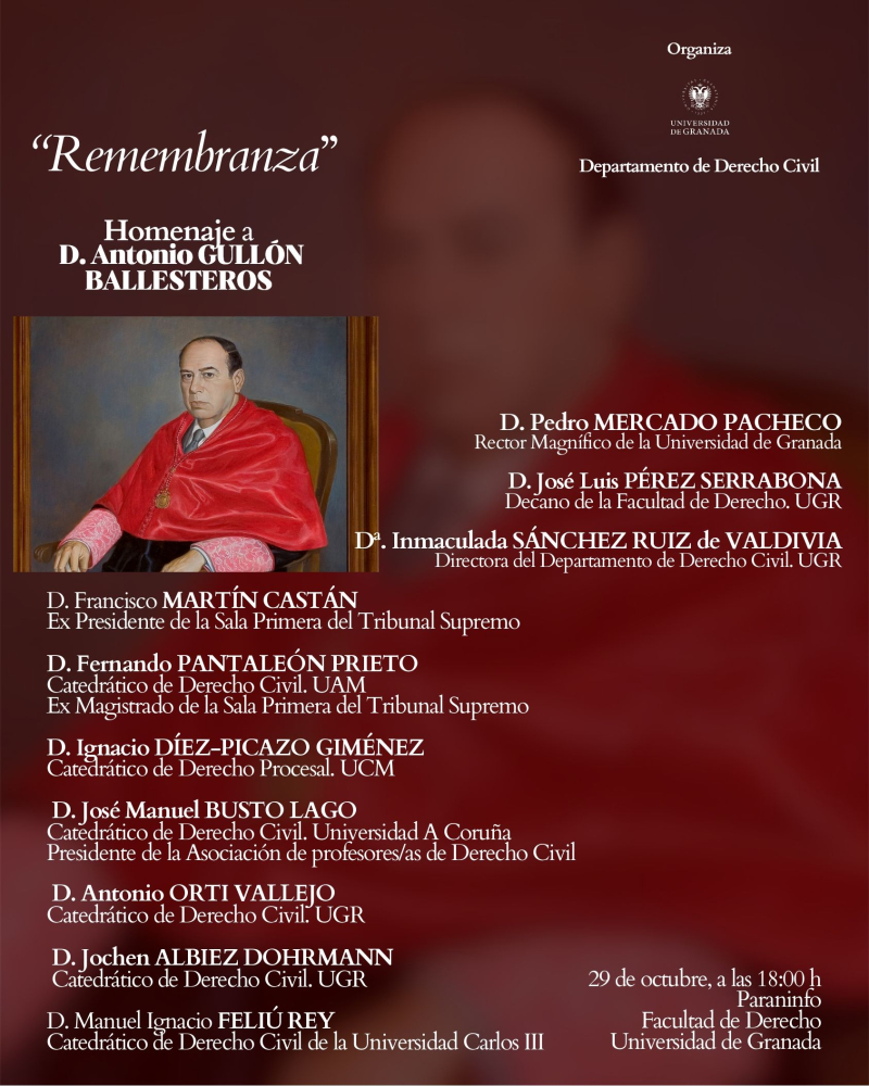 «Remembranza». Homenaje del Departamento de Derecho Civil a Antonio Gullón Ballesteros
